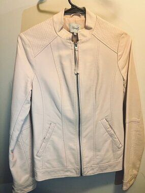 Kismet Blush Pink Faux Leather Moto Jacket Womens XS Quilted Shoulder Zip
